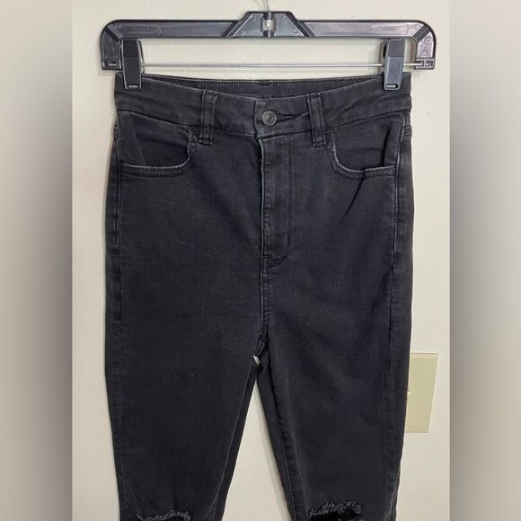 American Eagle Strech Distressed Curvy Highest Rise Jegging Black Jean Pant Sz 2 - Picture 7 of 15